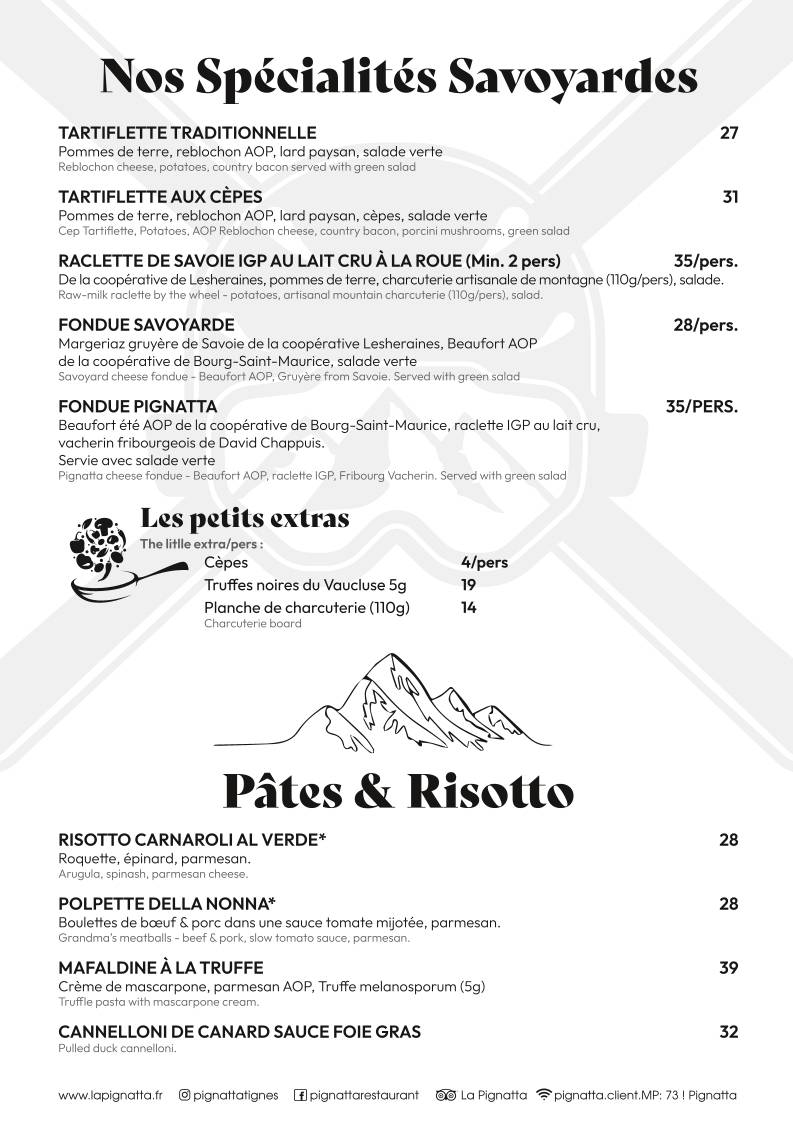 Menu de La Pignatta