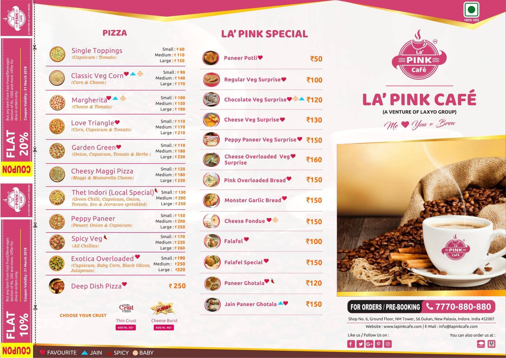 La' Pink Cafe, New Palasia menu