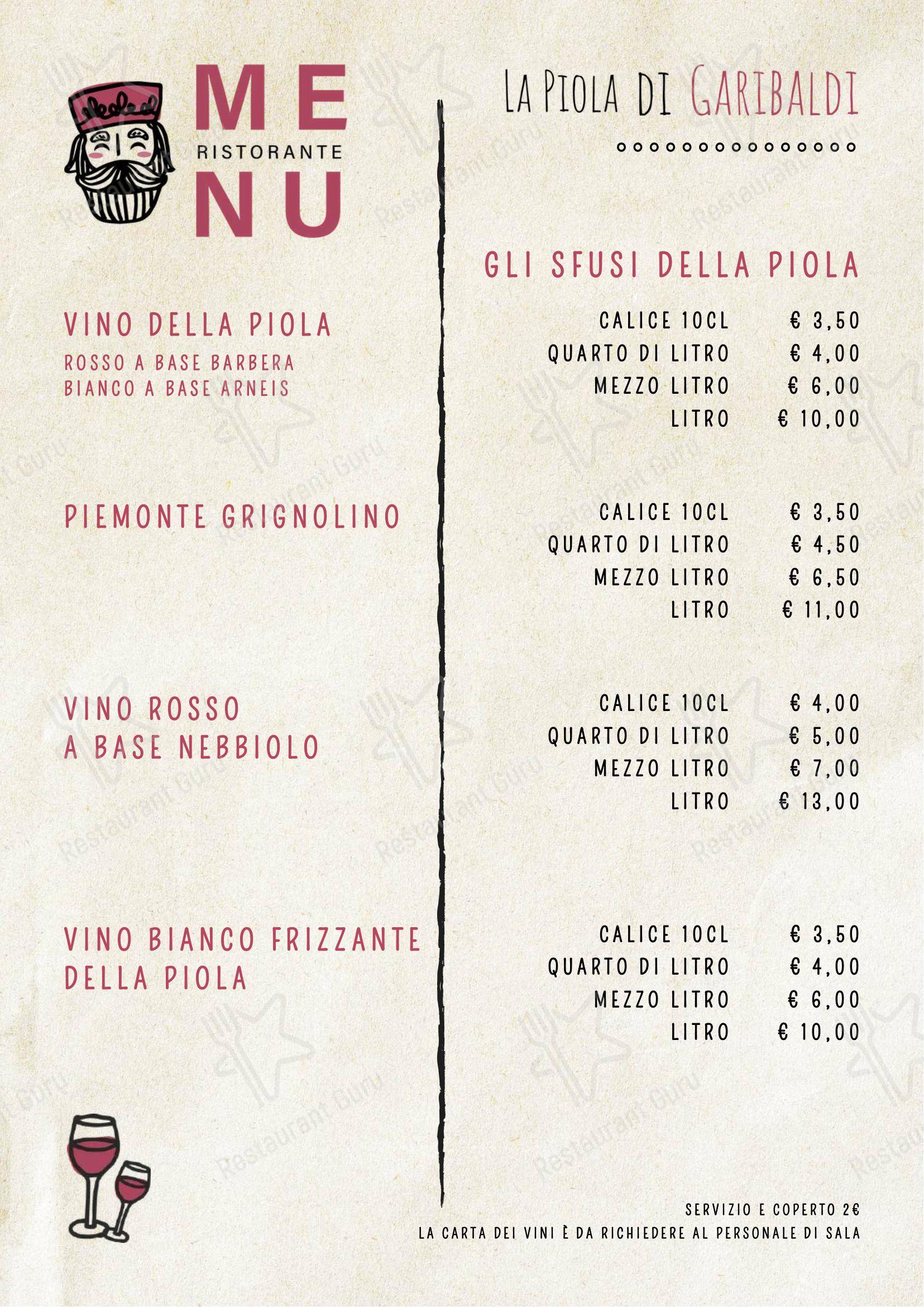 Menu di La Piola di Garibaldi - 菜单