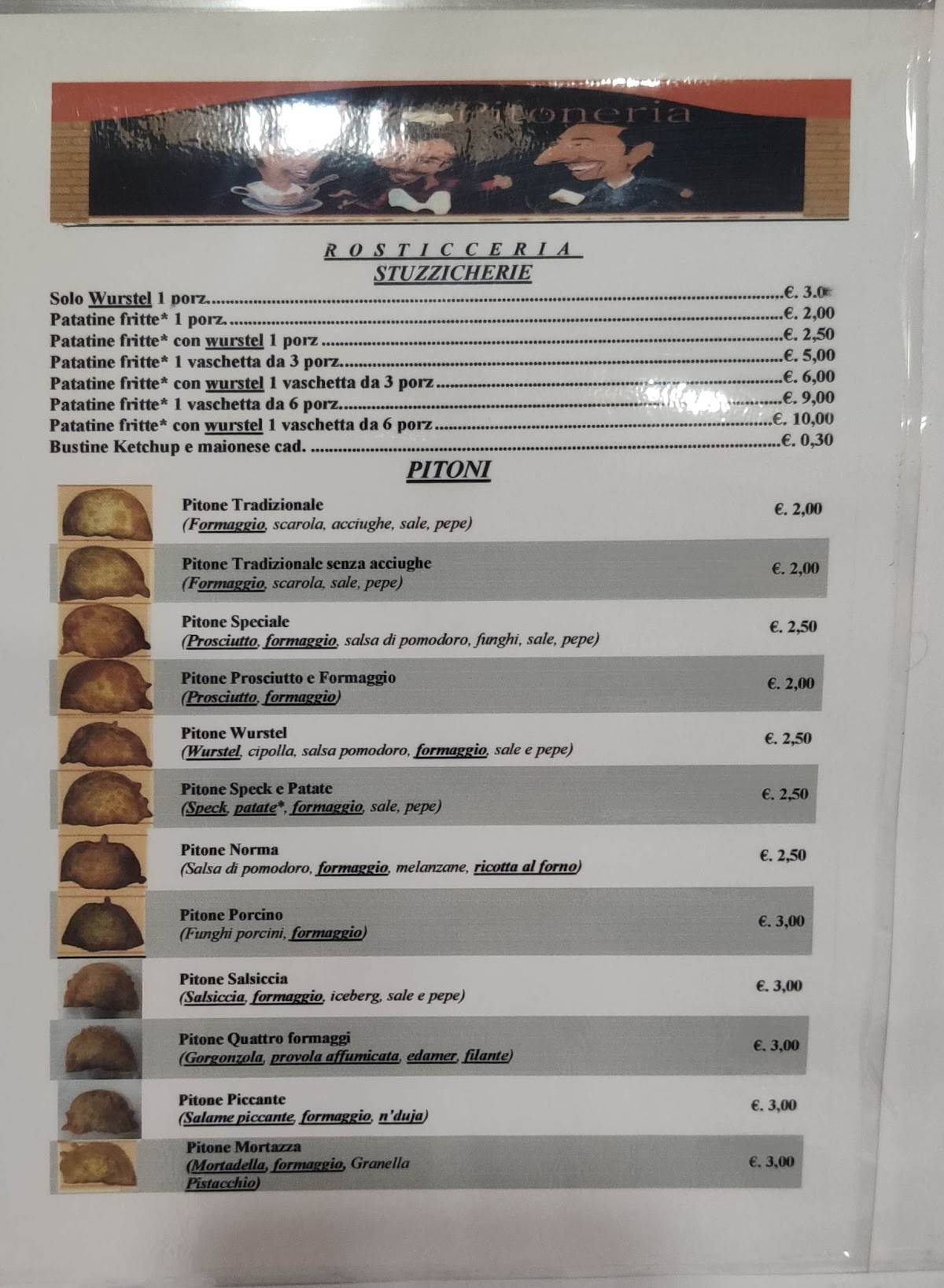 Menu di La Pitoneria 