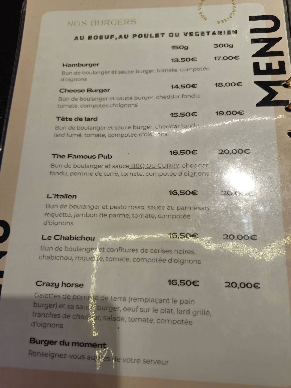 Menu de The Famous Pub