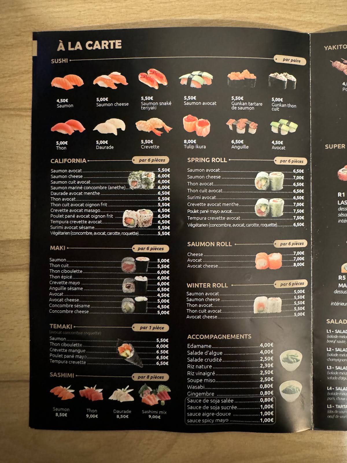 Menu de Yamato La Rochelle