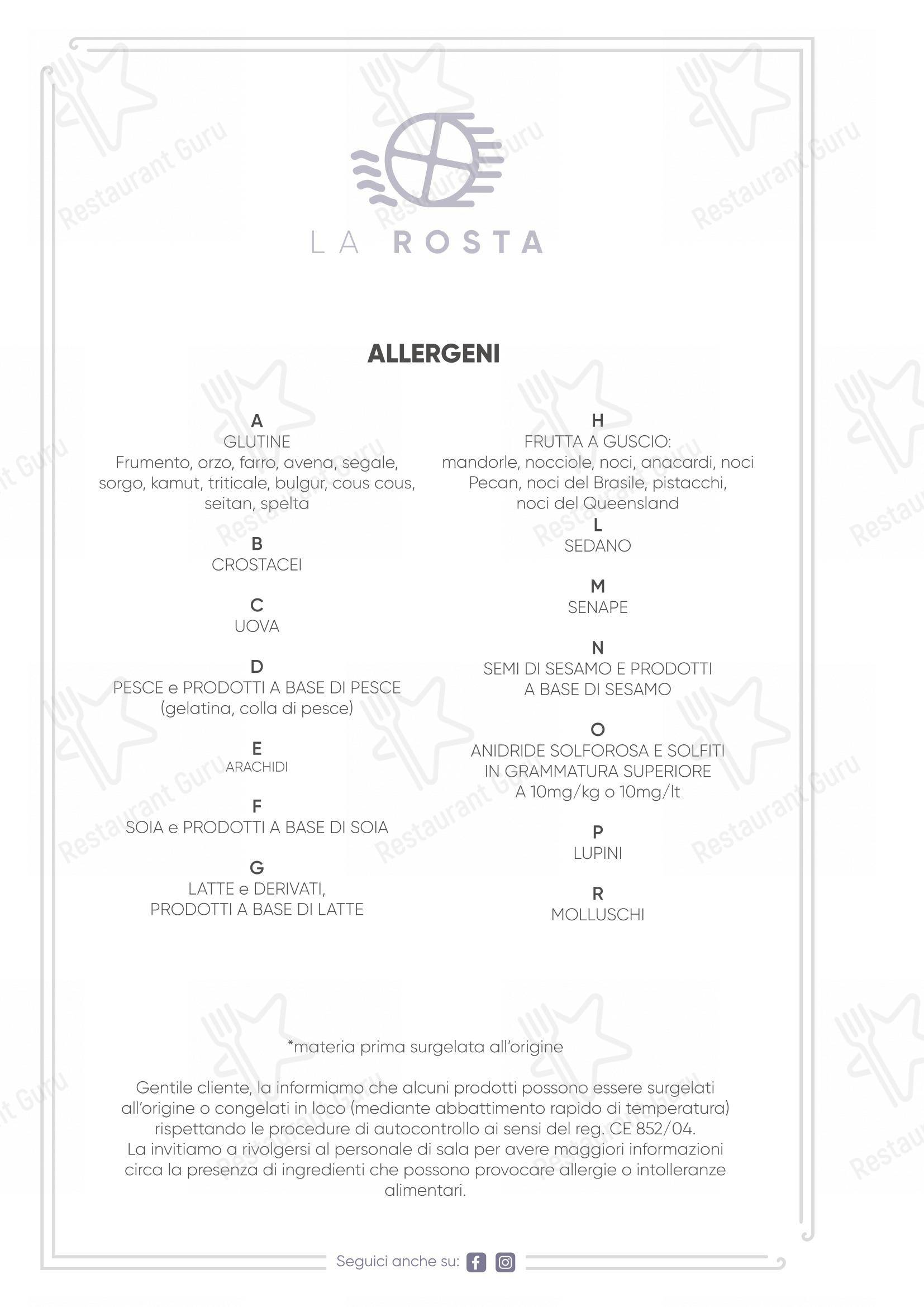 Menu per La Rosta ristorante