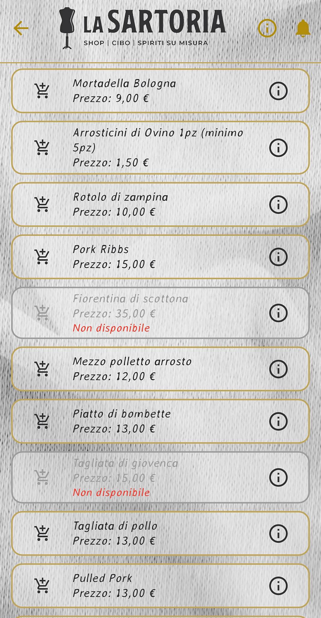 Menu di La Sartoria 