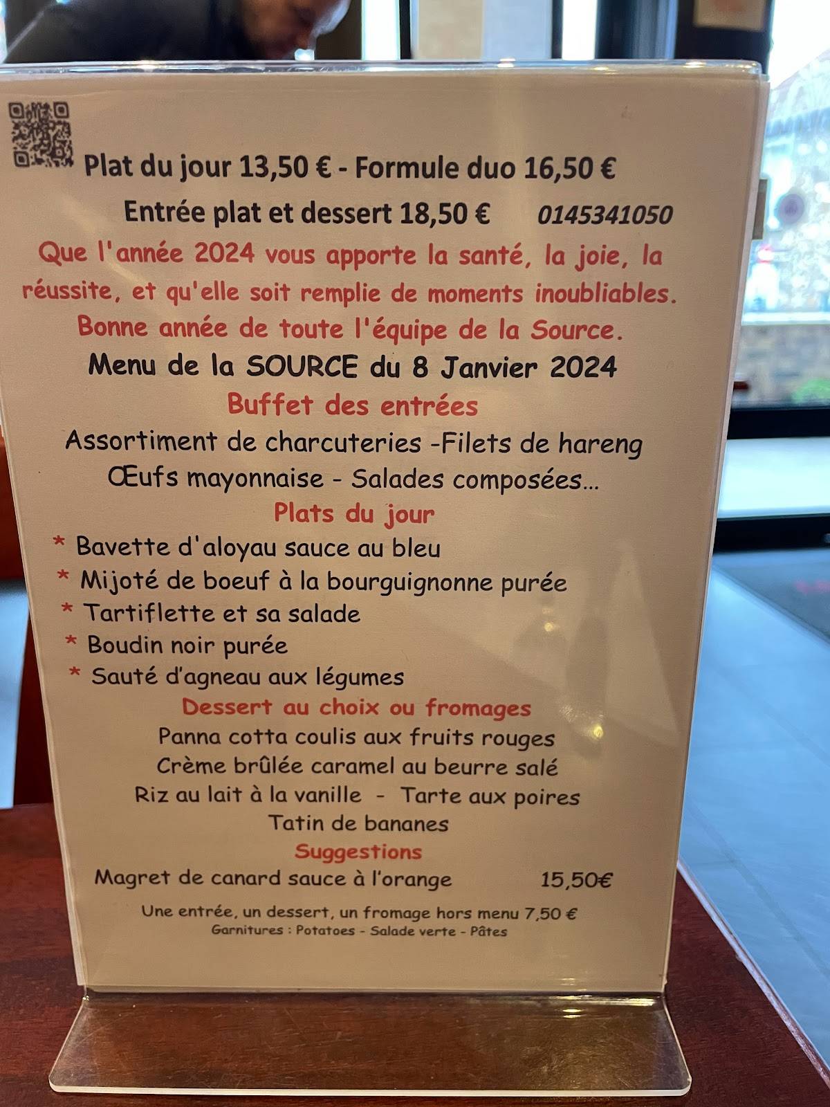Menu de La Source