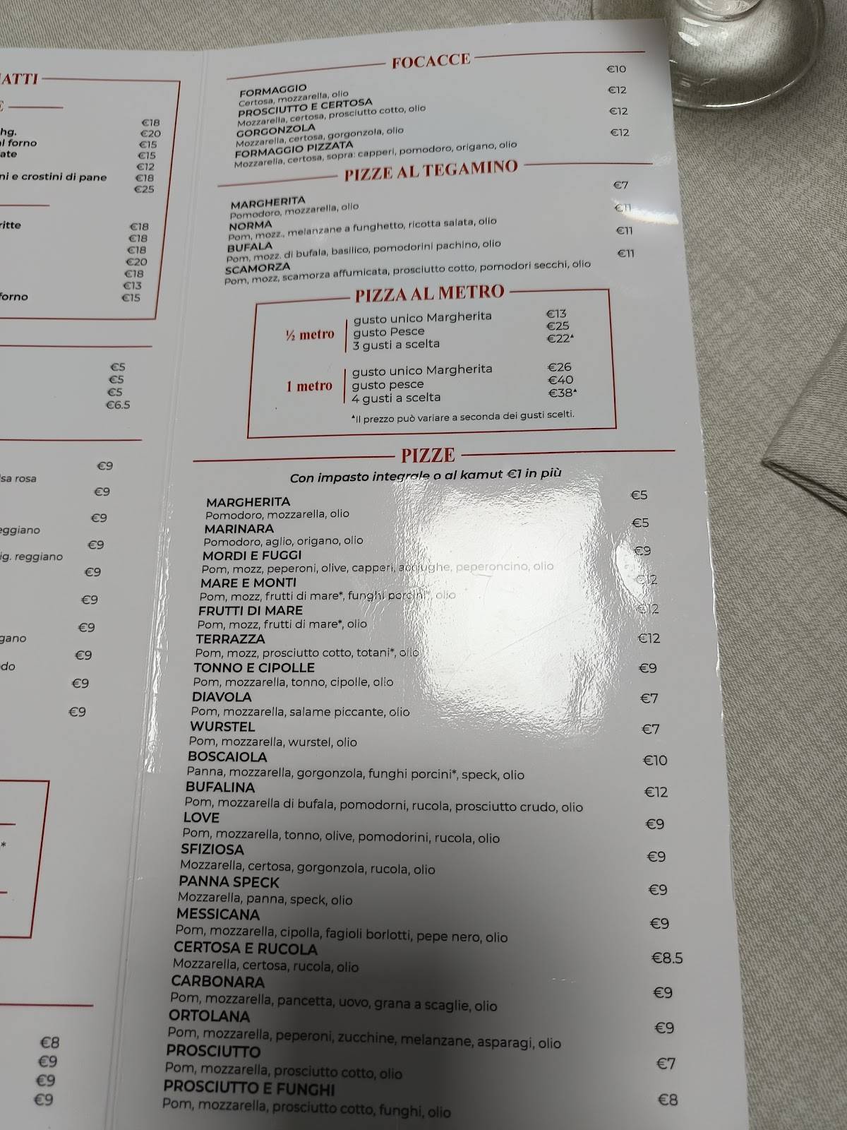 Menu di Pizzeria La Terrazza 