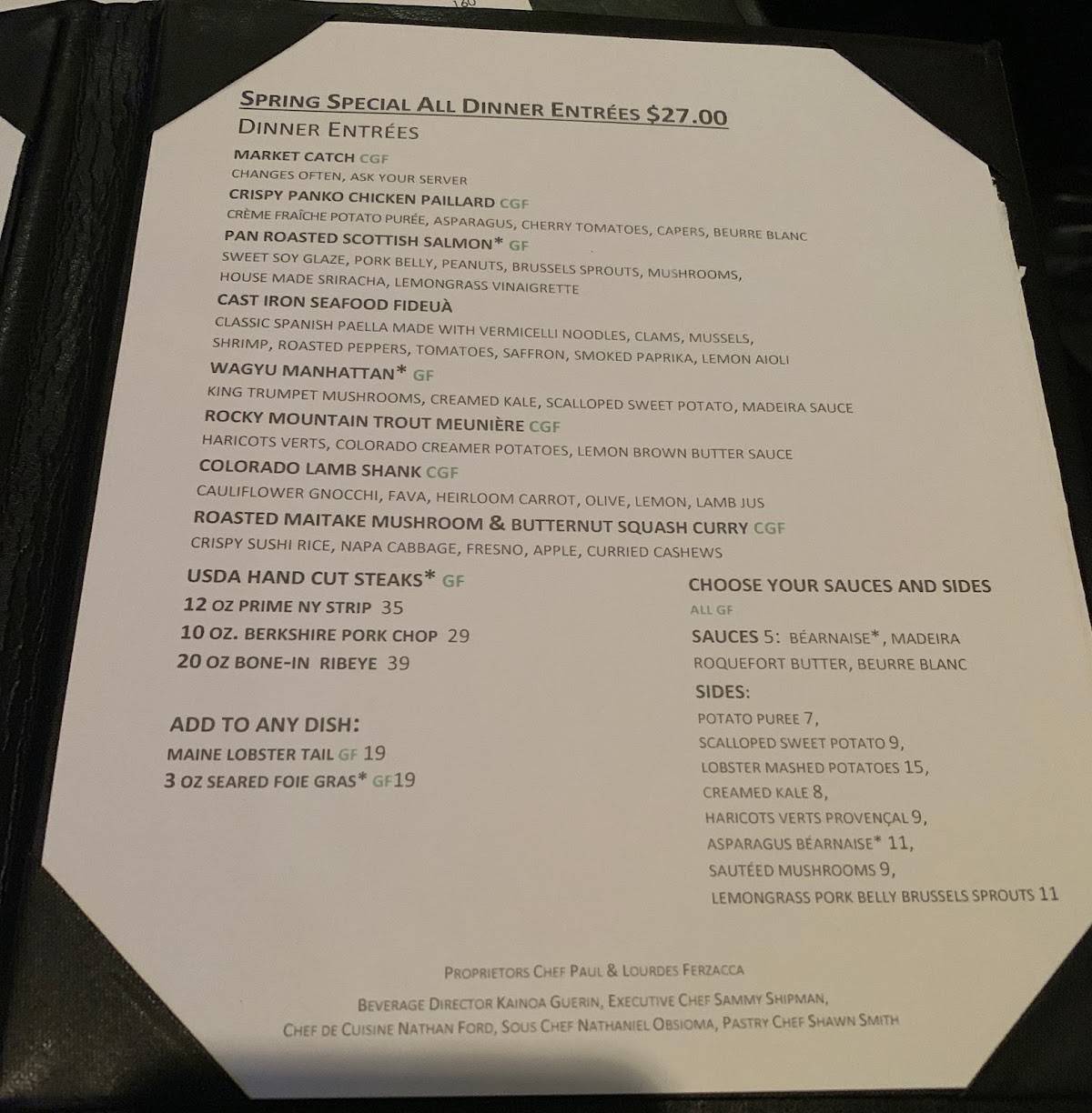 La Tour Restaurant menu