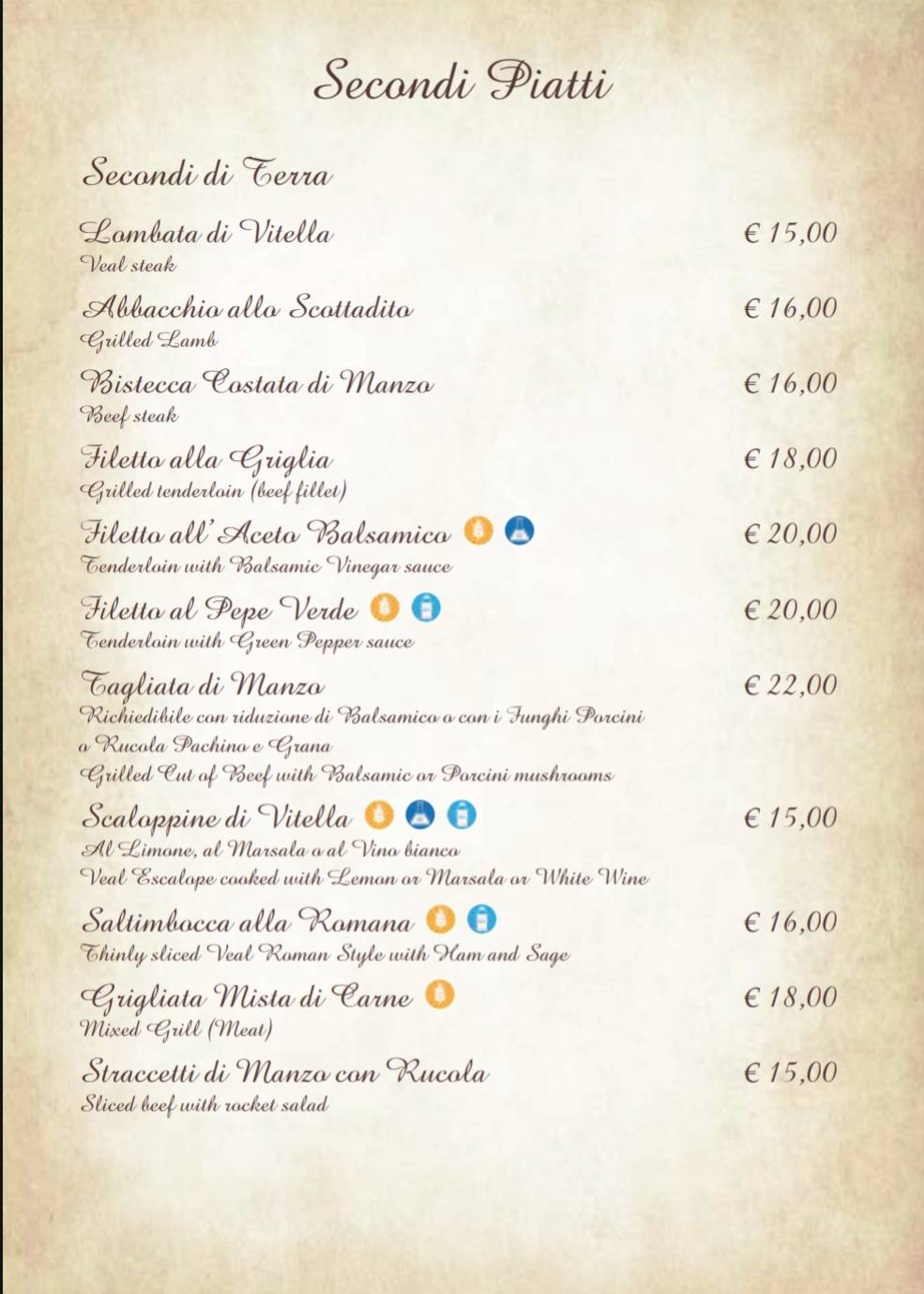 Menu di La Villetta 