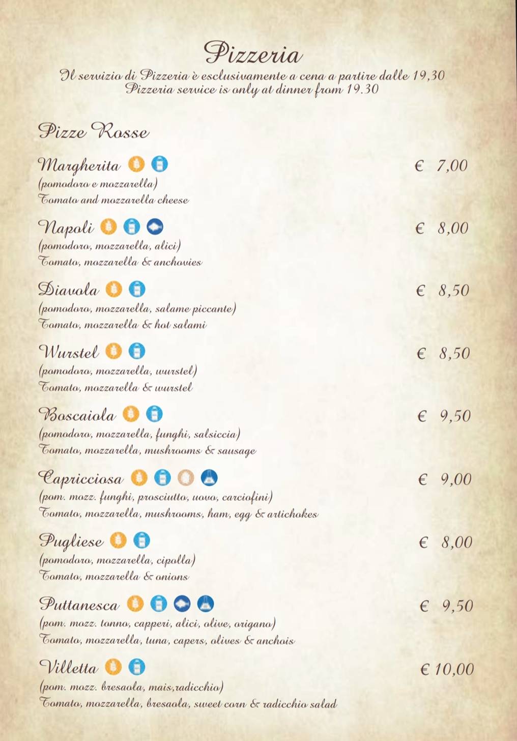 Menu di La Villetta 