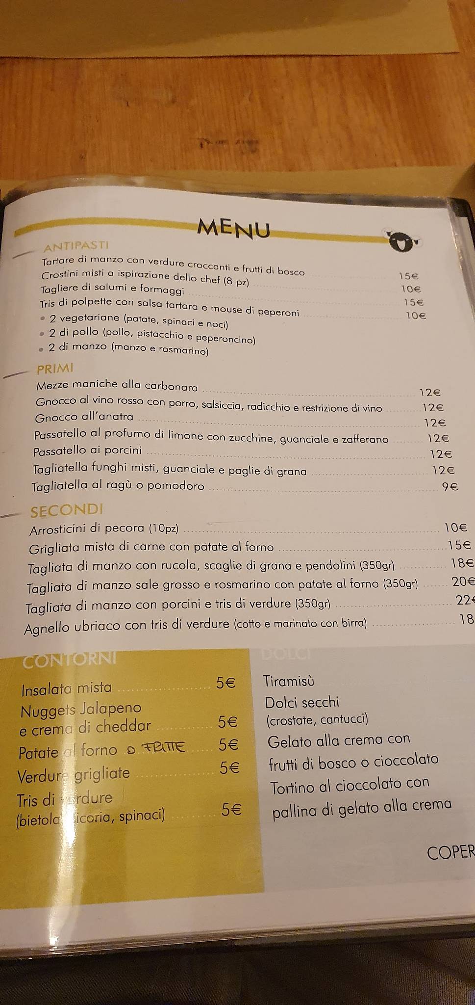 Menu di Trattoria Pizzeria Terra e Mare da Donato il Camionista 