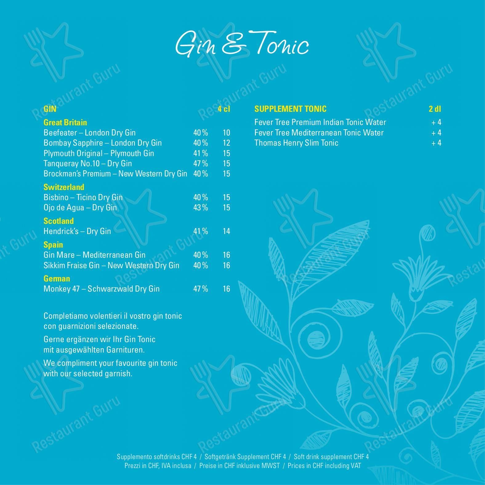 Dinner Menu per Bed & Breakfast Giardino Lago ristorante