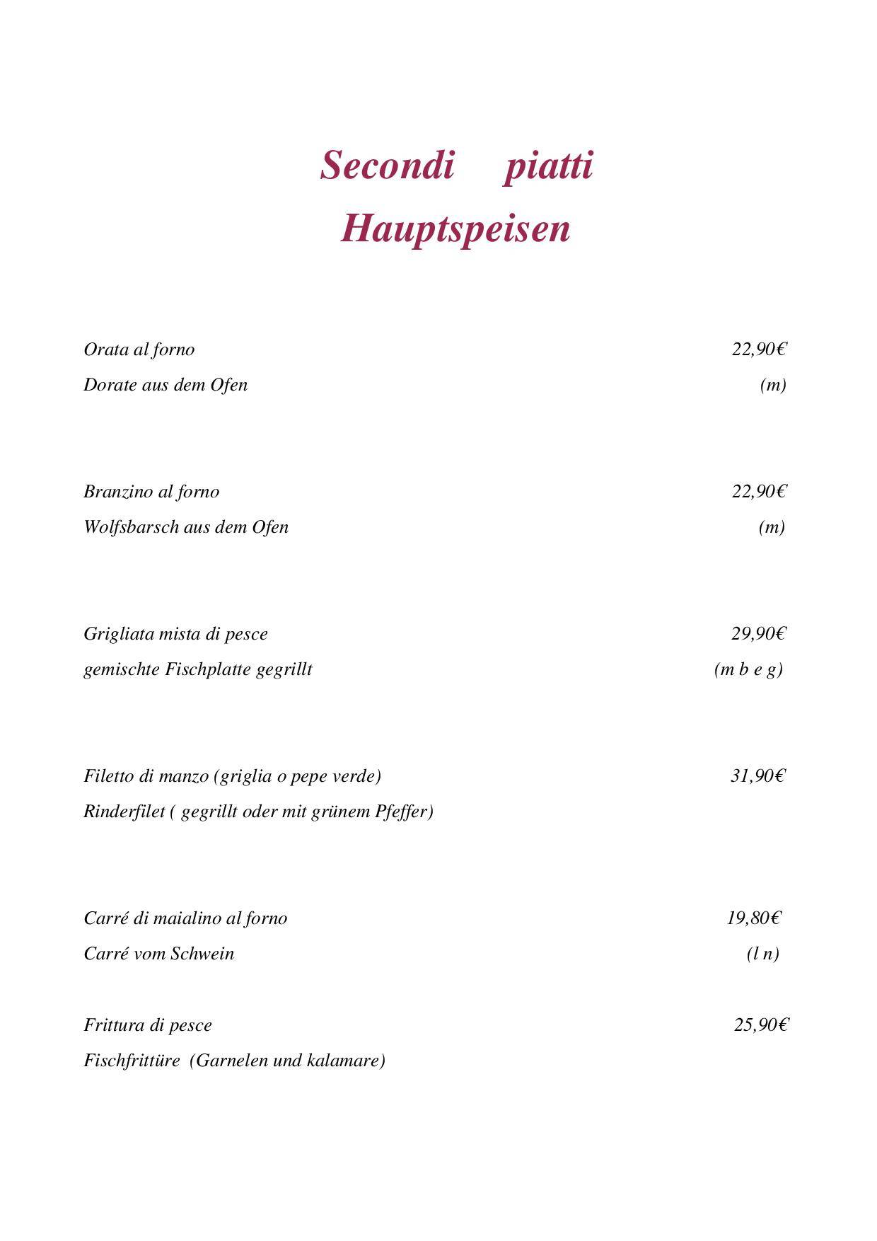 Menu di Pizzeria - Restaurant - Pension Löwen 