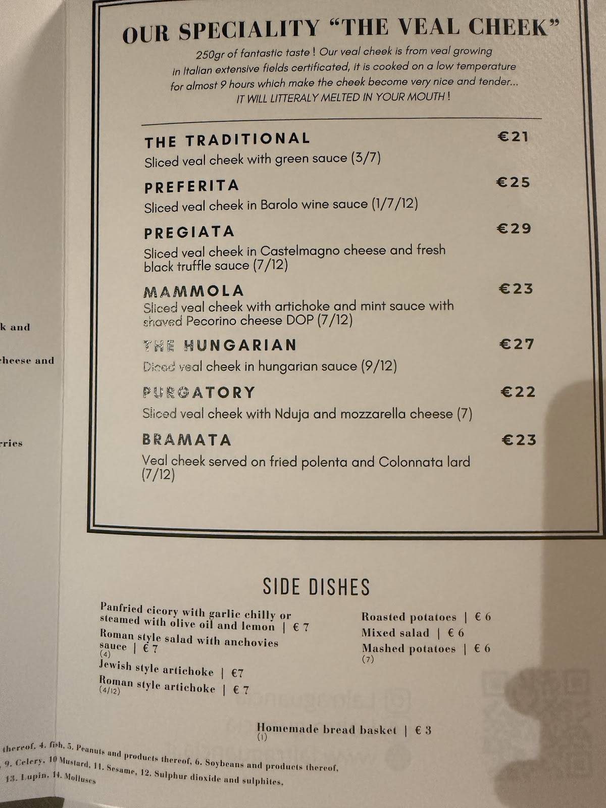 Menu di L'altra Guancia 