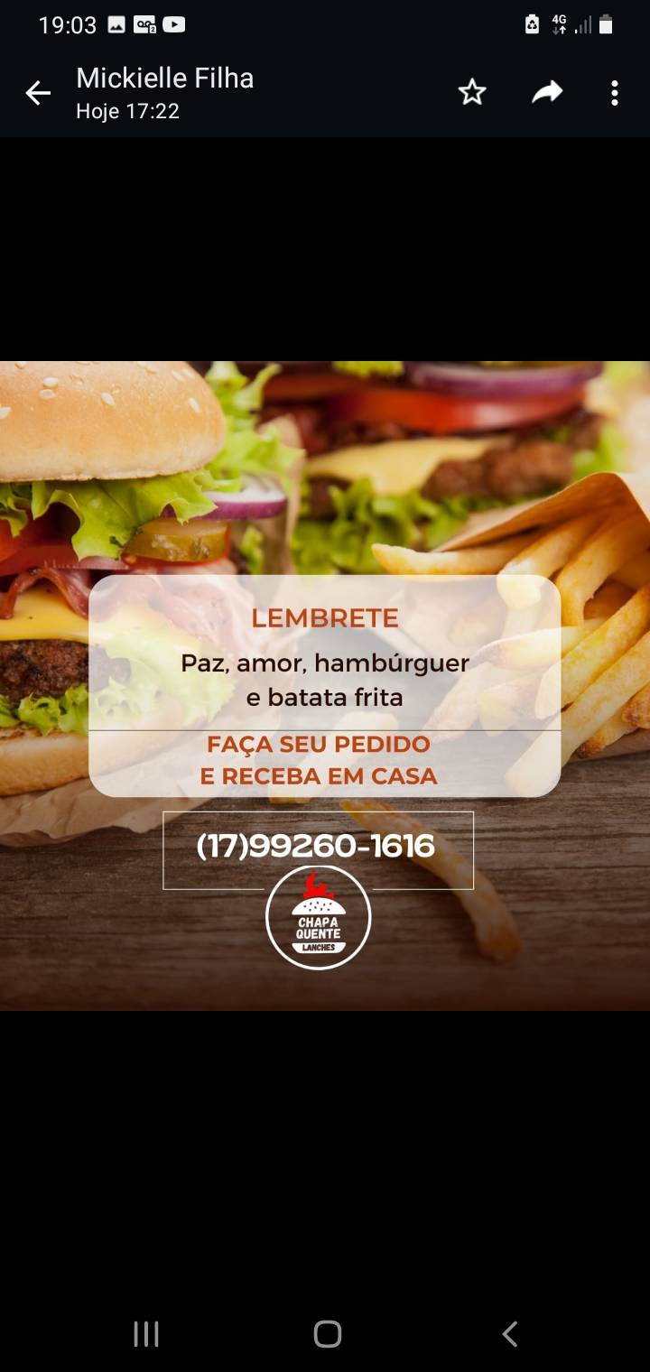Lanchonete Chapa Quente cardápio