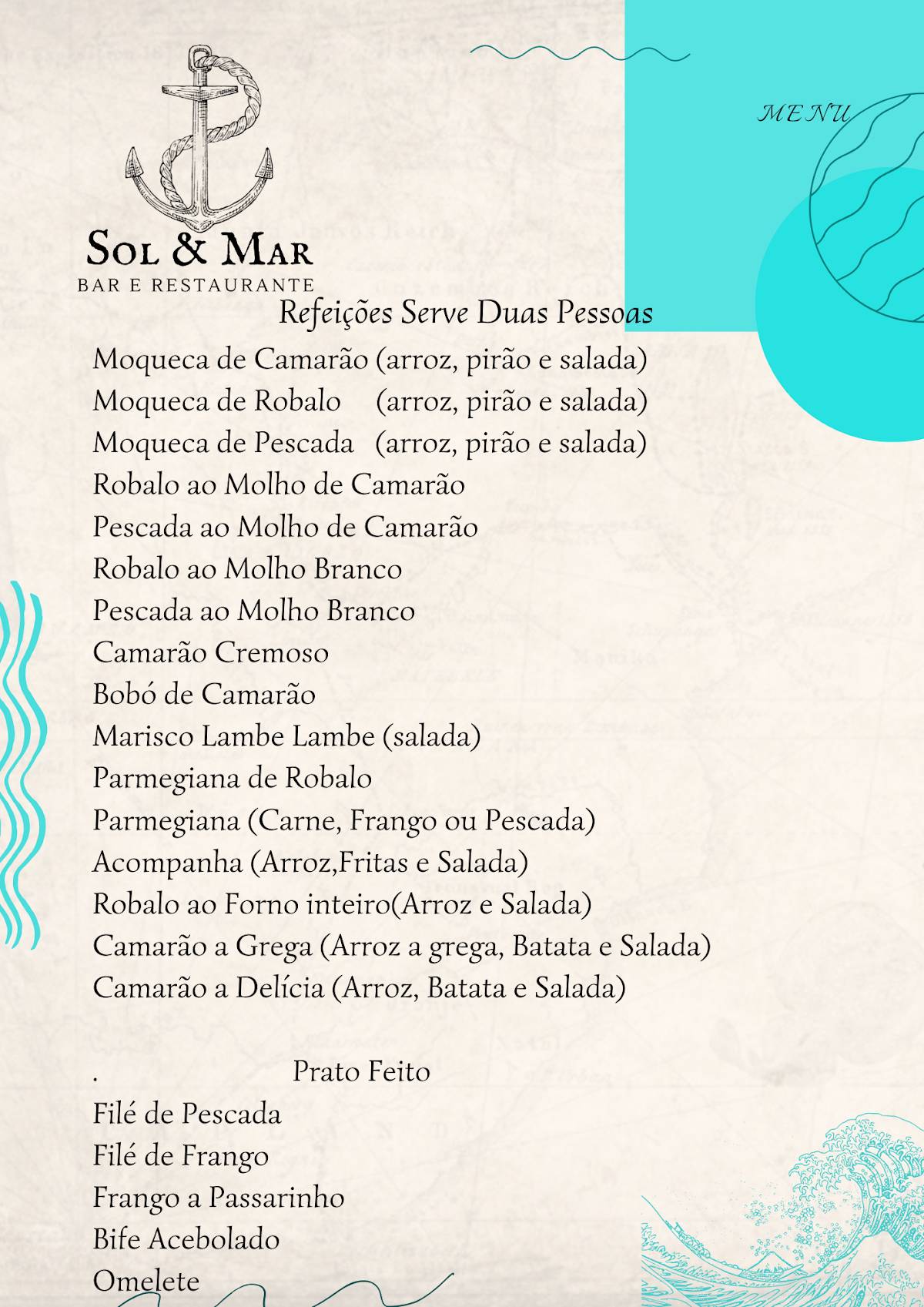 Lanchonete E Restaurante Sol E Mar Ariri cardápio