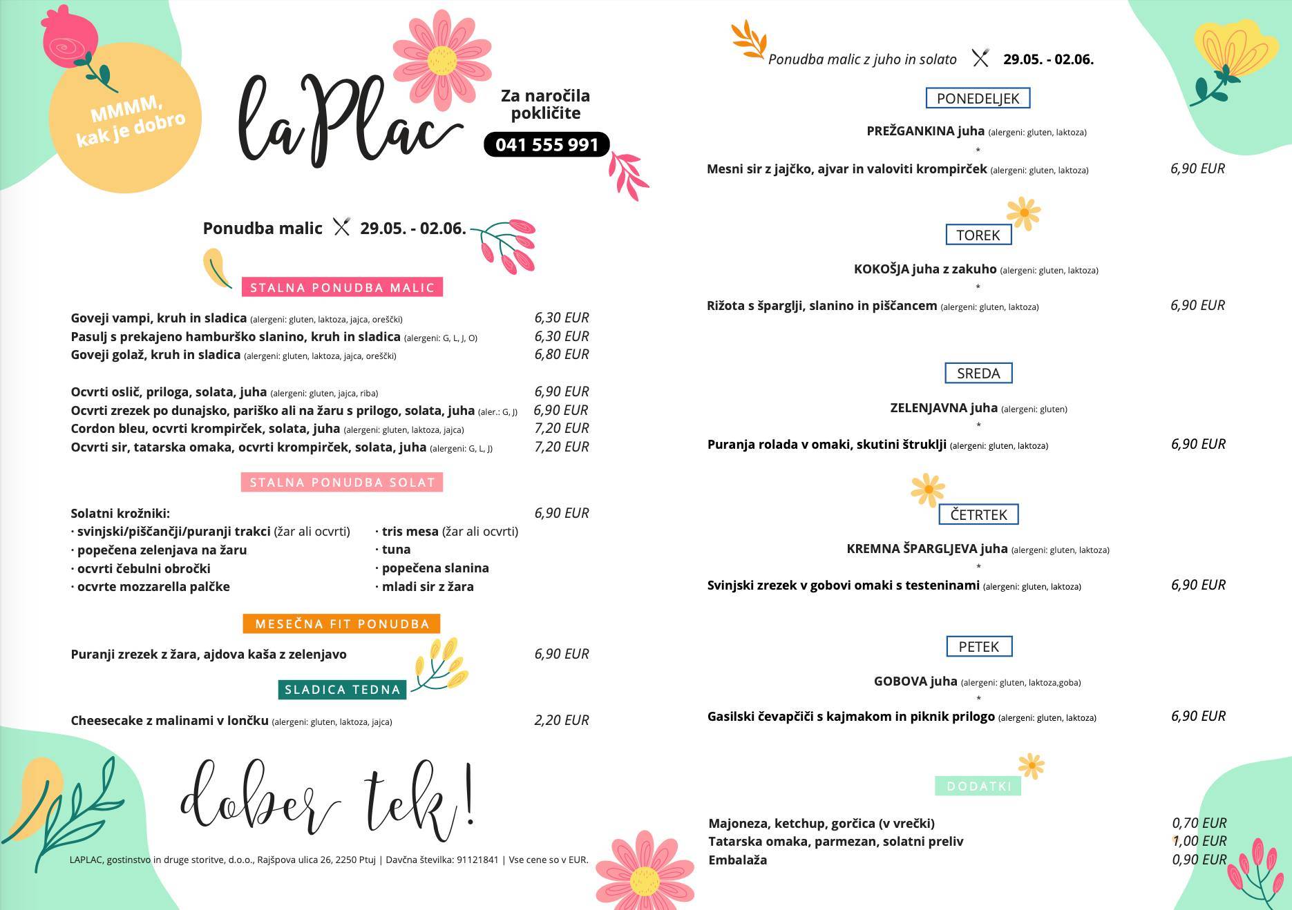 Menu di Laplac & Pizza Fabrika Ptuj 