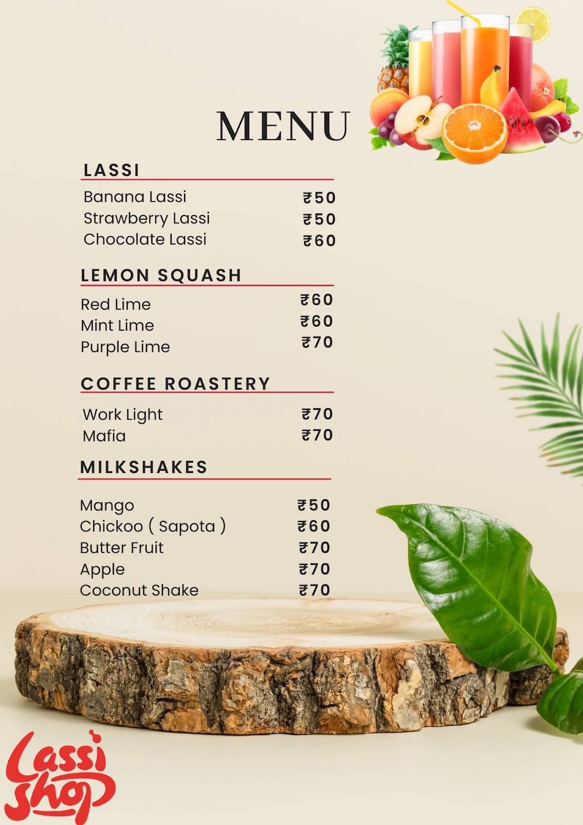 Lassi Shop menu