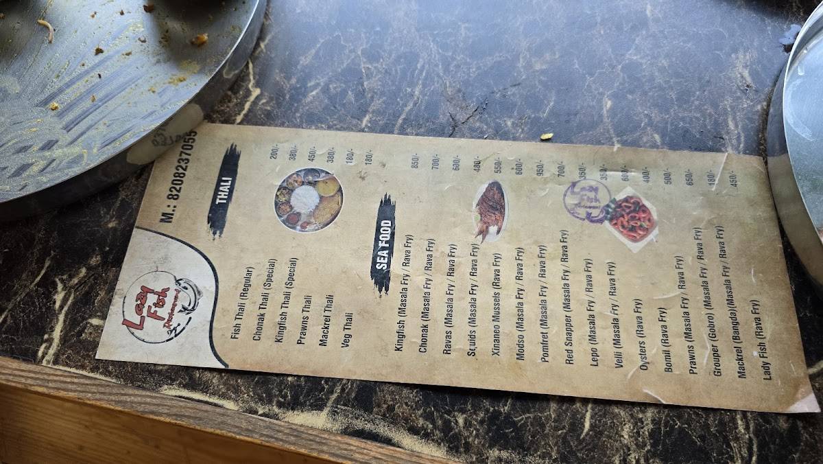 Lazy Fish Restaurant menu