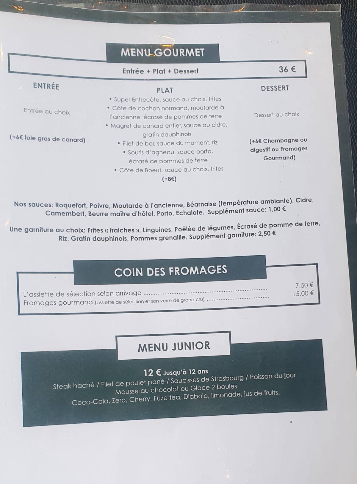 Menu de Le Bistrot d'Arthur