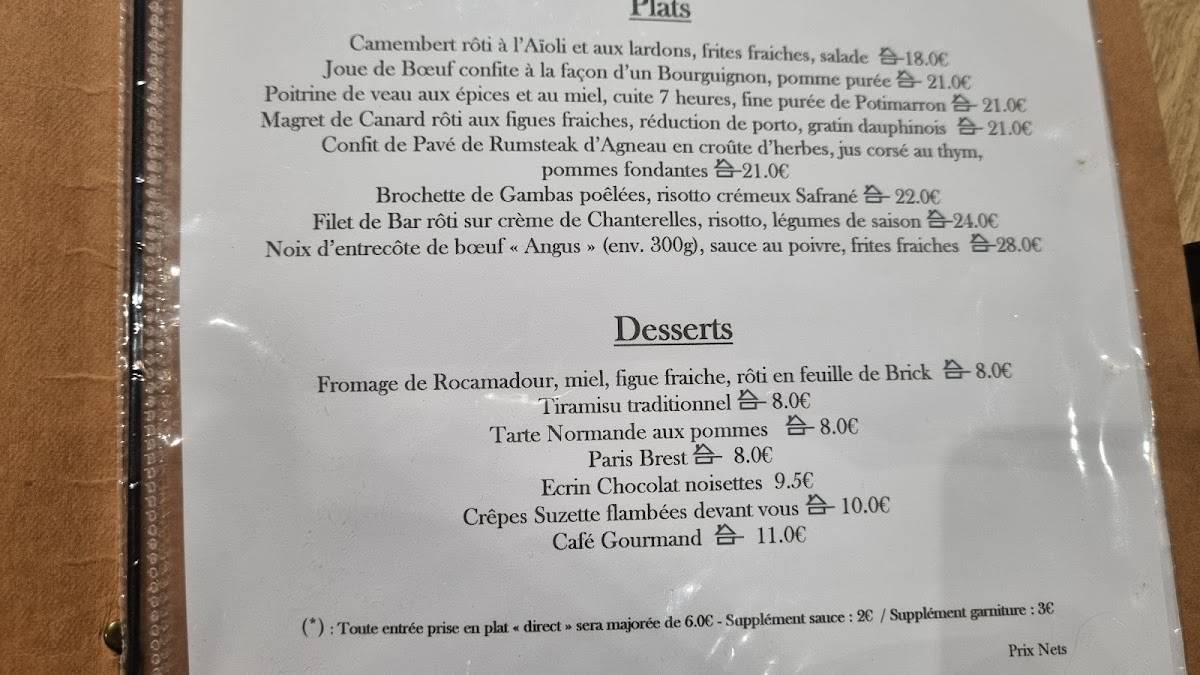 Menu de Le Bistrot de Beaumont