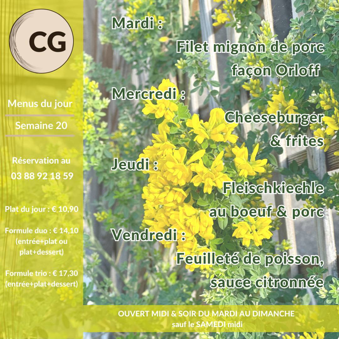 Menu de Le CG Restaurant & Chambres d’hôtes à Sélestat