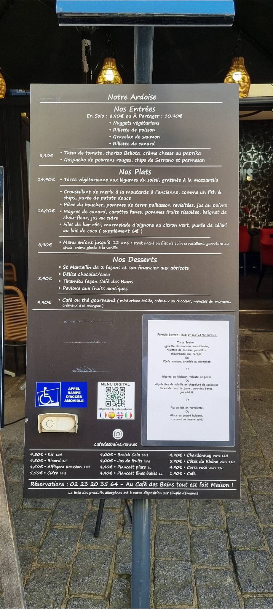 Menu de Le Café des Bains