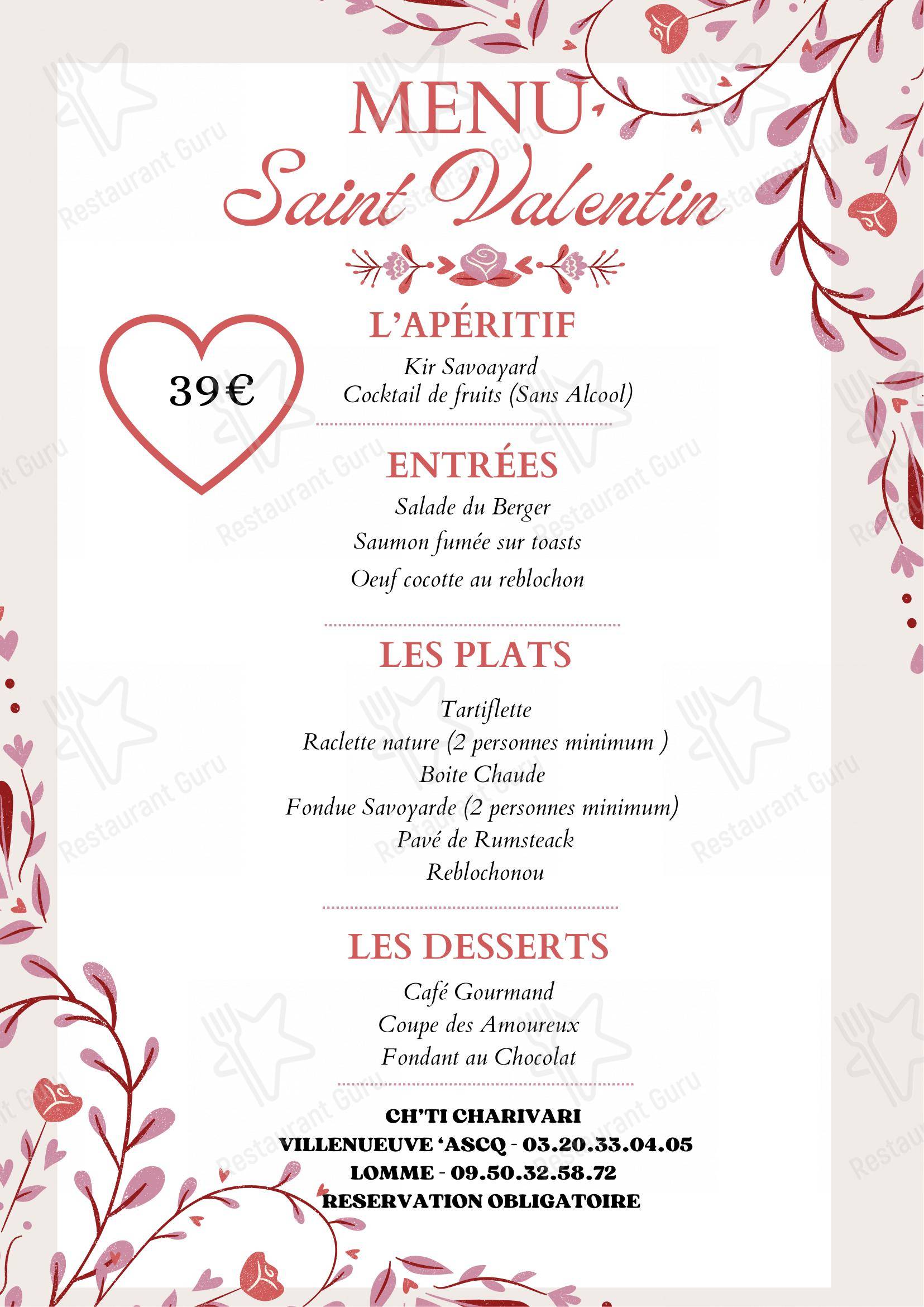 Le Ch'ti Charivari dans Lille - Menu bar