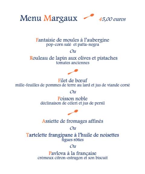 Menu de Le Clos Margaux LORIENT