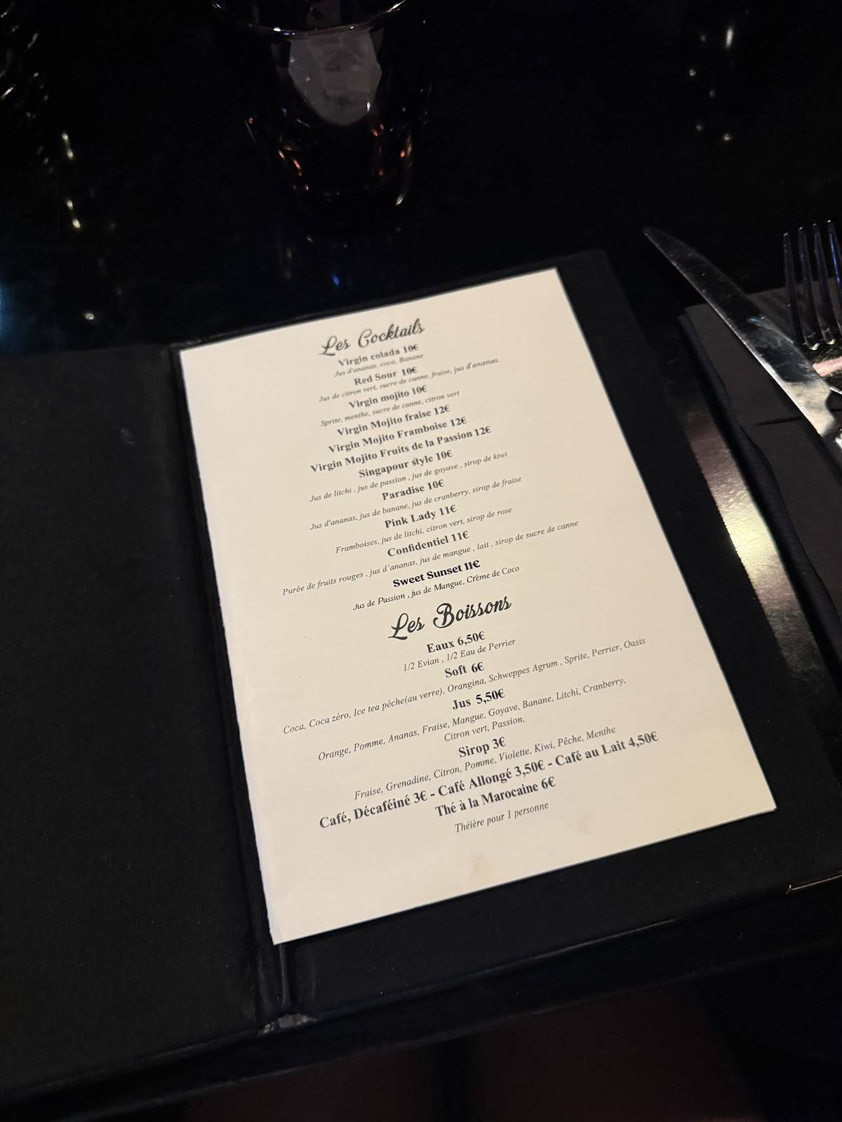Menu de Le Confidentiel restaurant halal Paris
