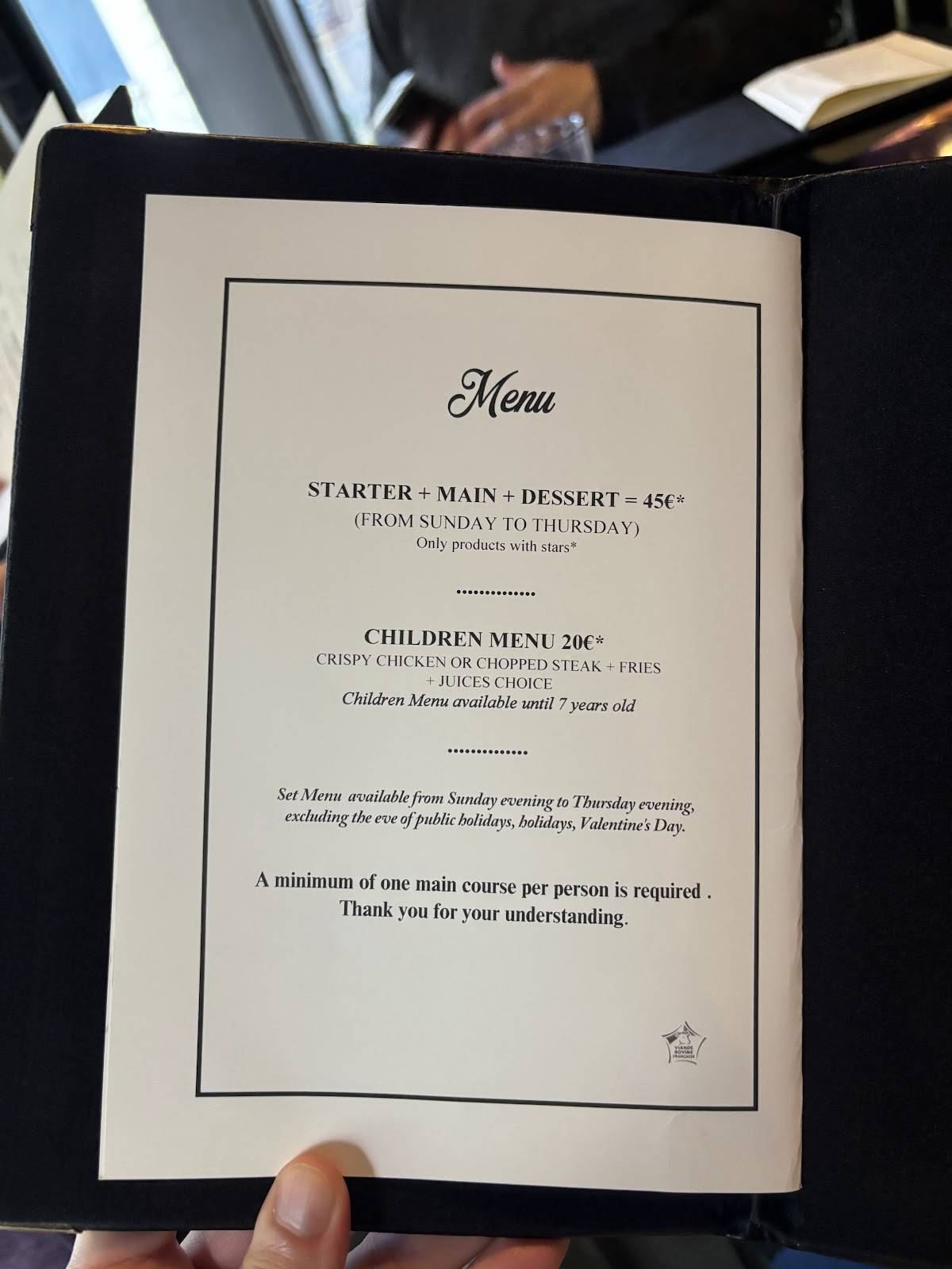 Menu de Le Confidentiel restaurant halal Paris