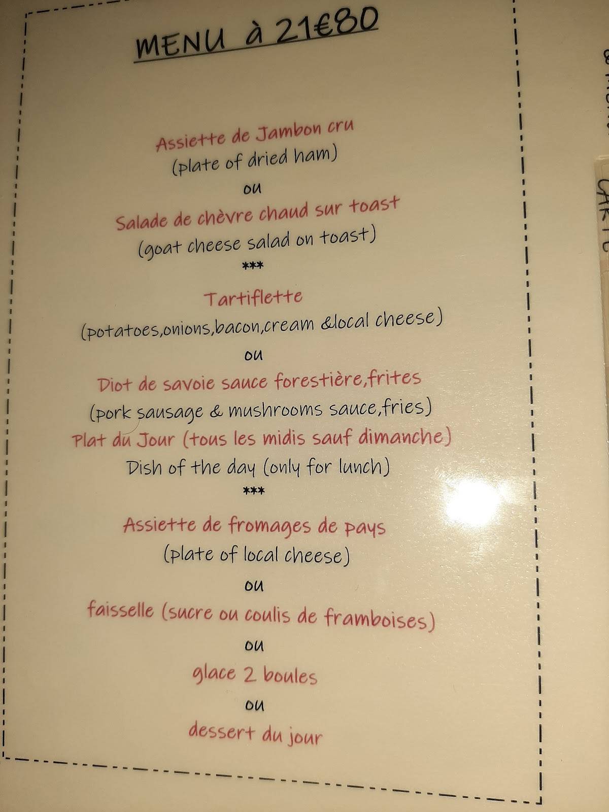 Menu at Le Lilas Rose restaurant, Annecy