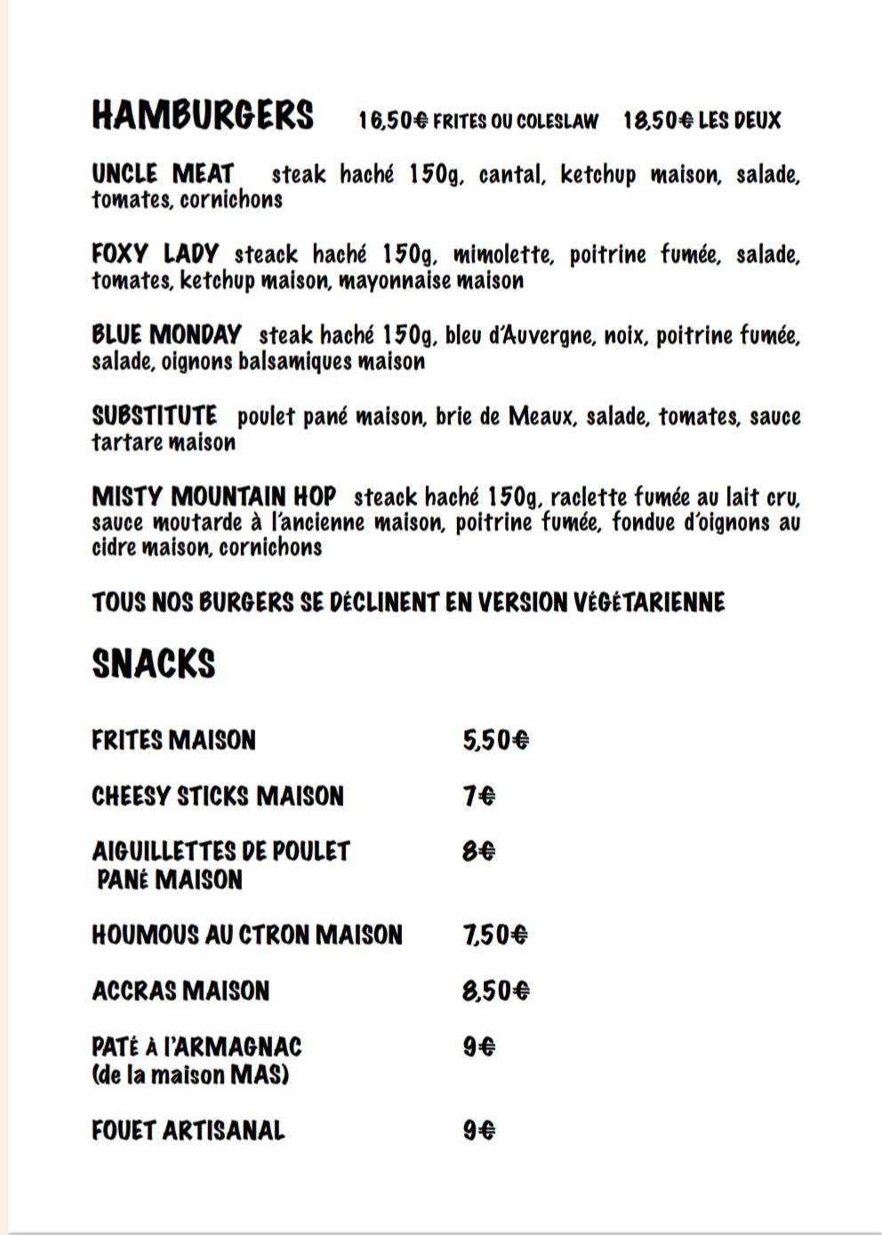 Menu de Le Lock Groove