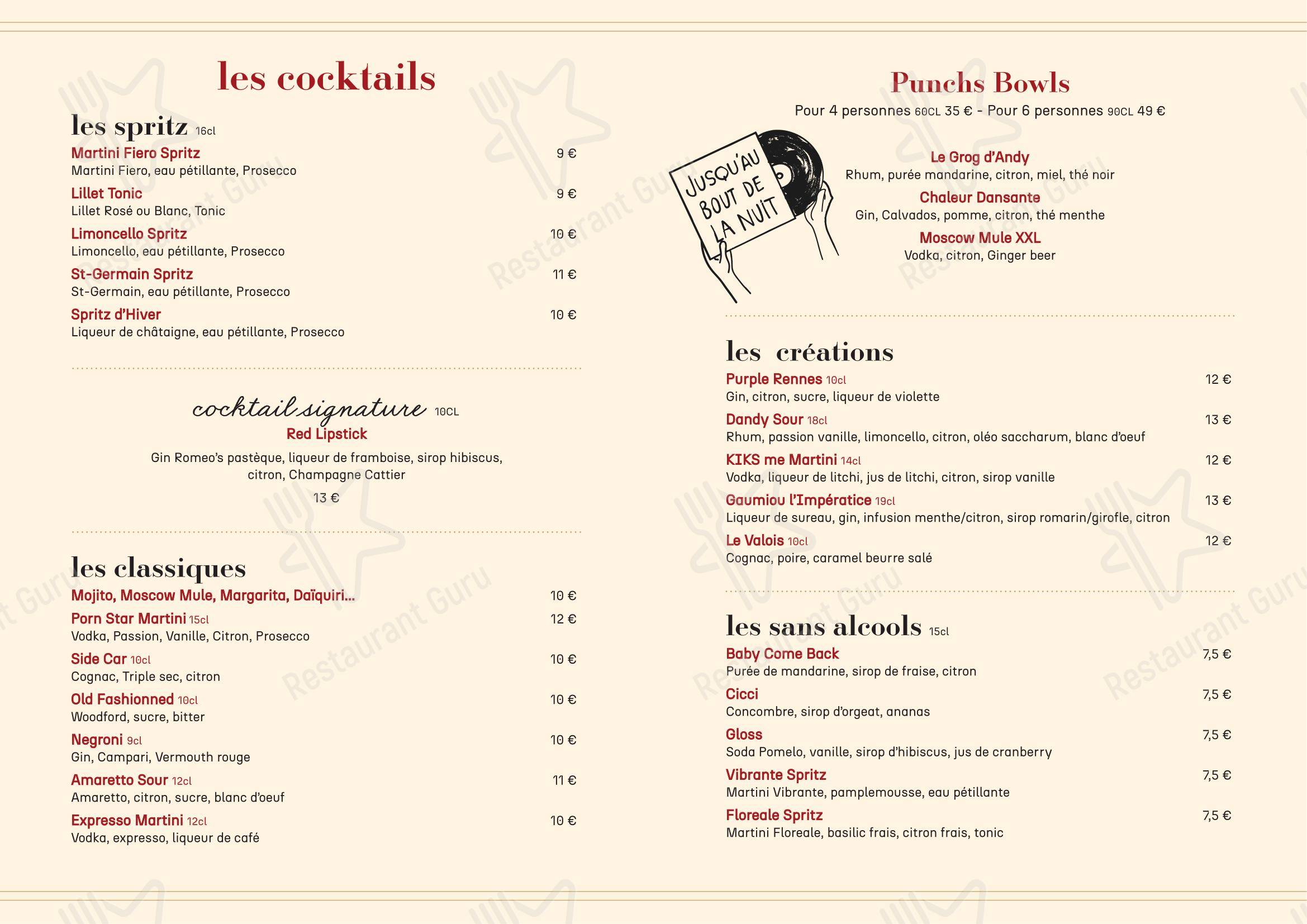 Menu pour Le Mabilay - Menu