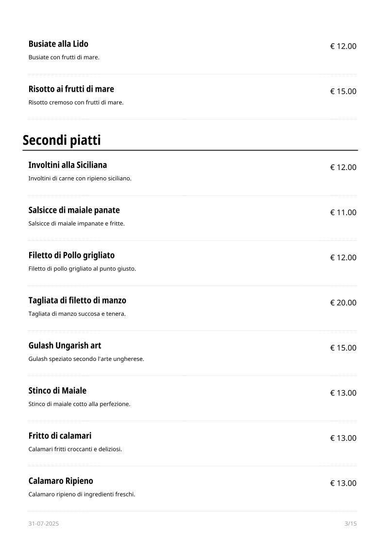 Menu di Le Maschere 