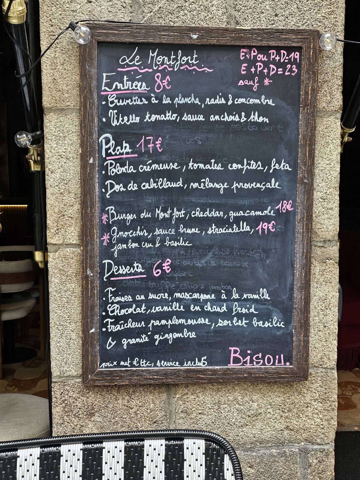 Menu de Le Montfort