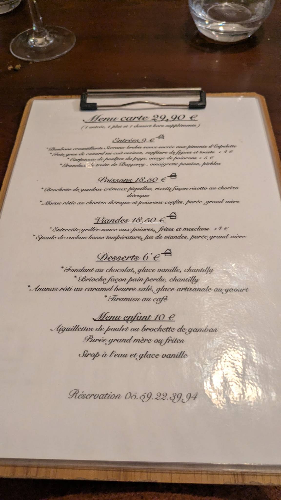 Menu de Restaurant Le O2 Verdun Biarritz