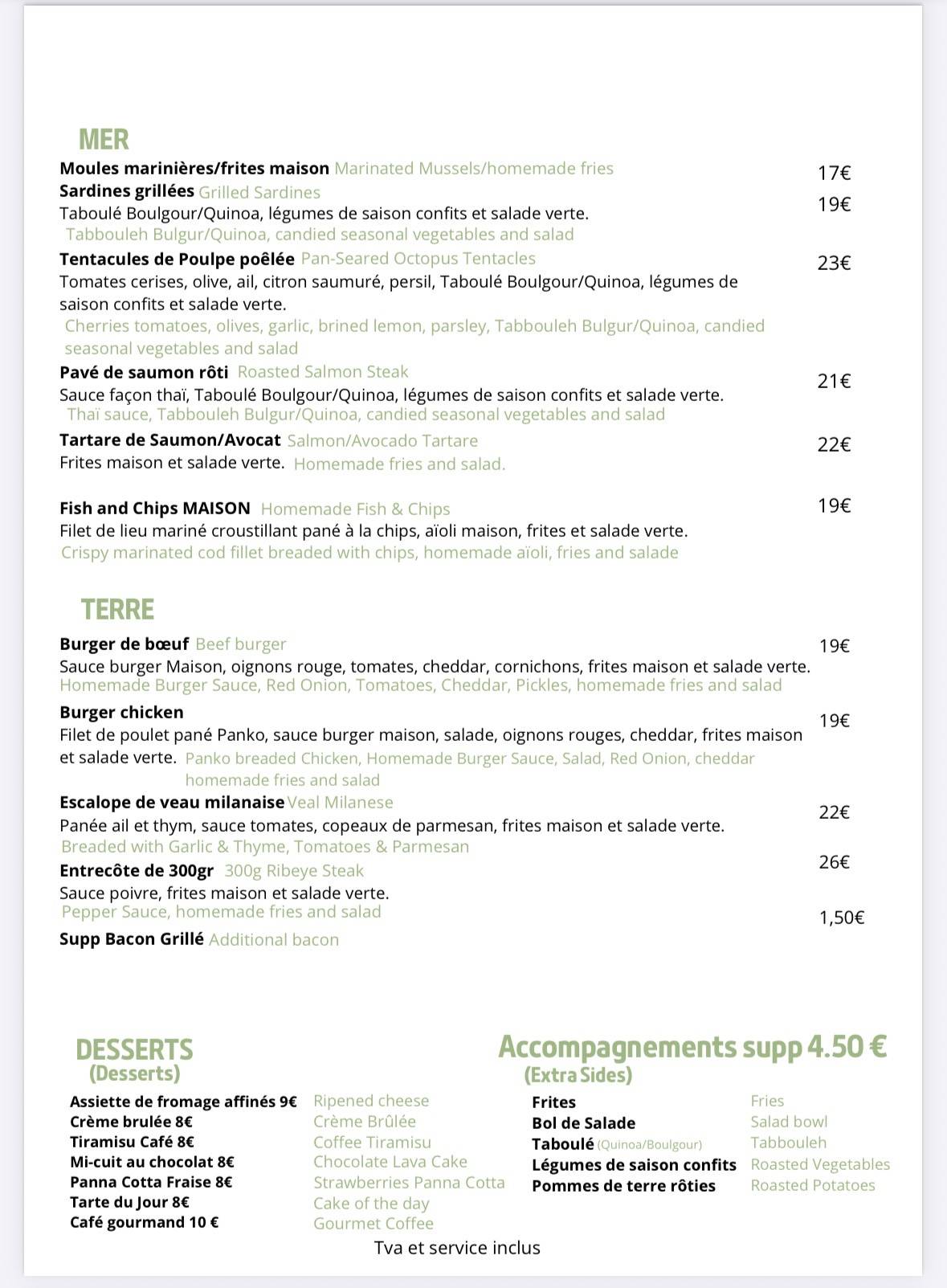 Menu de Le Pointu
