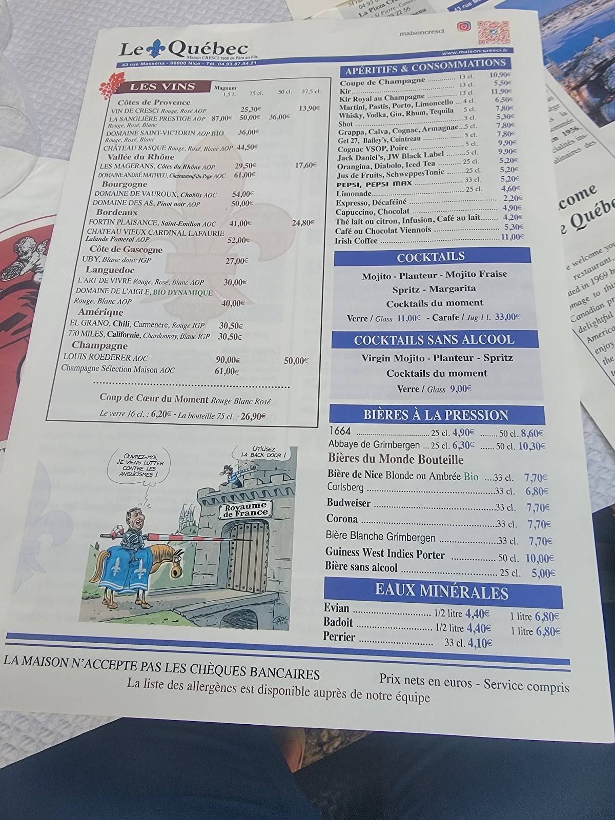 Menu de Le Québec