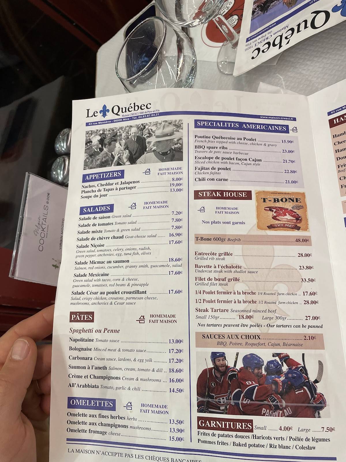 Menu de Le Québec
