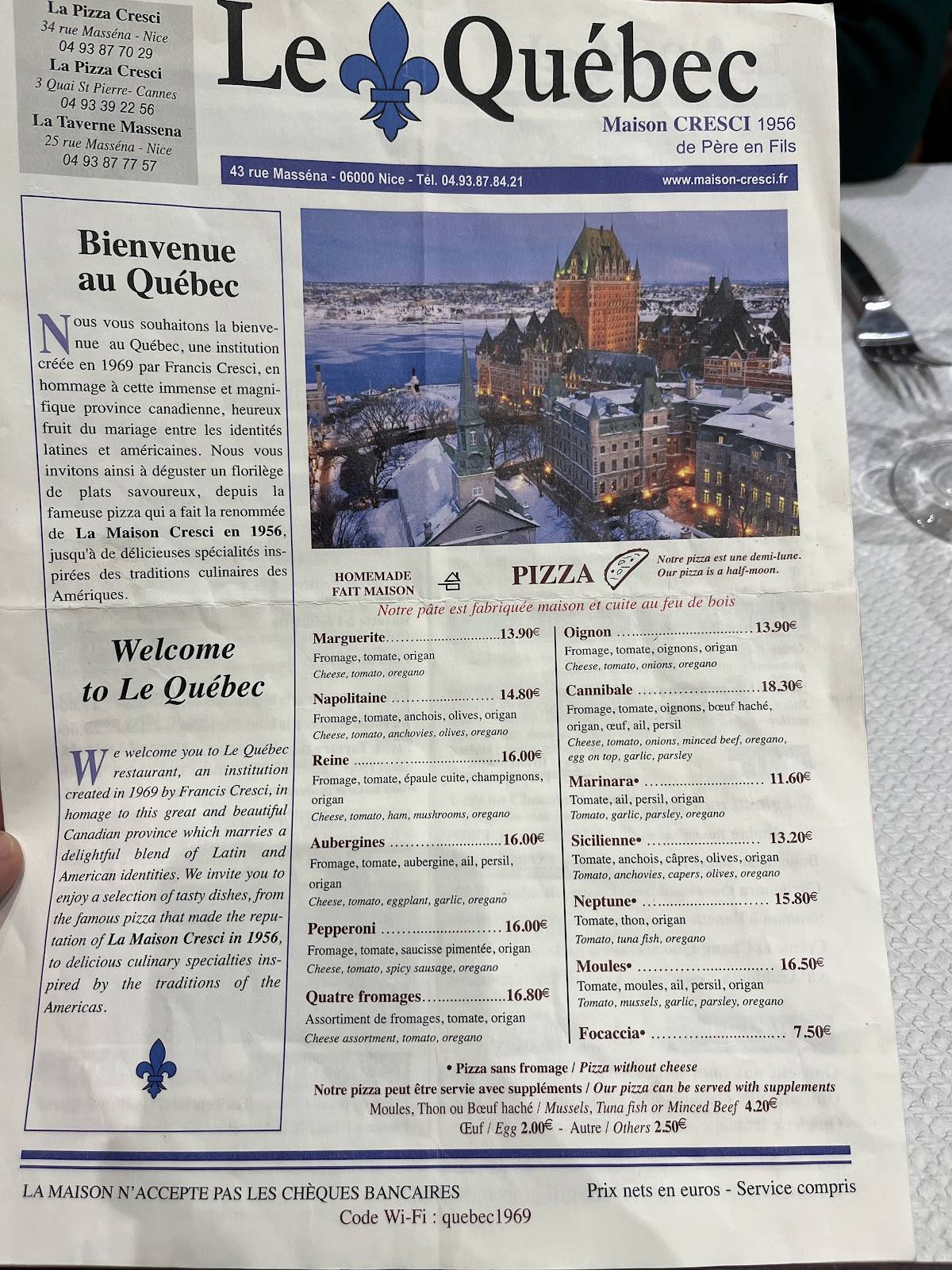 Menu de Le Québec