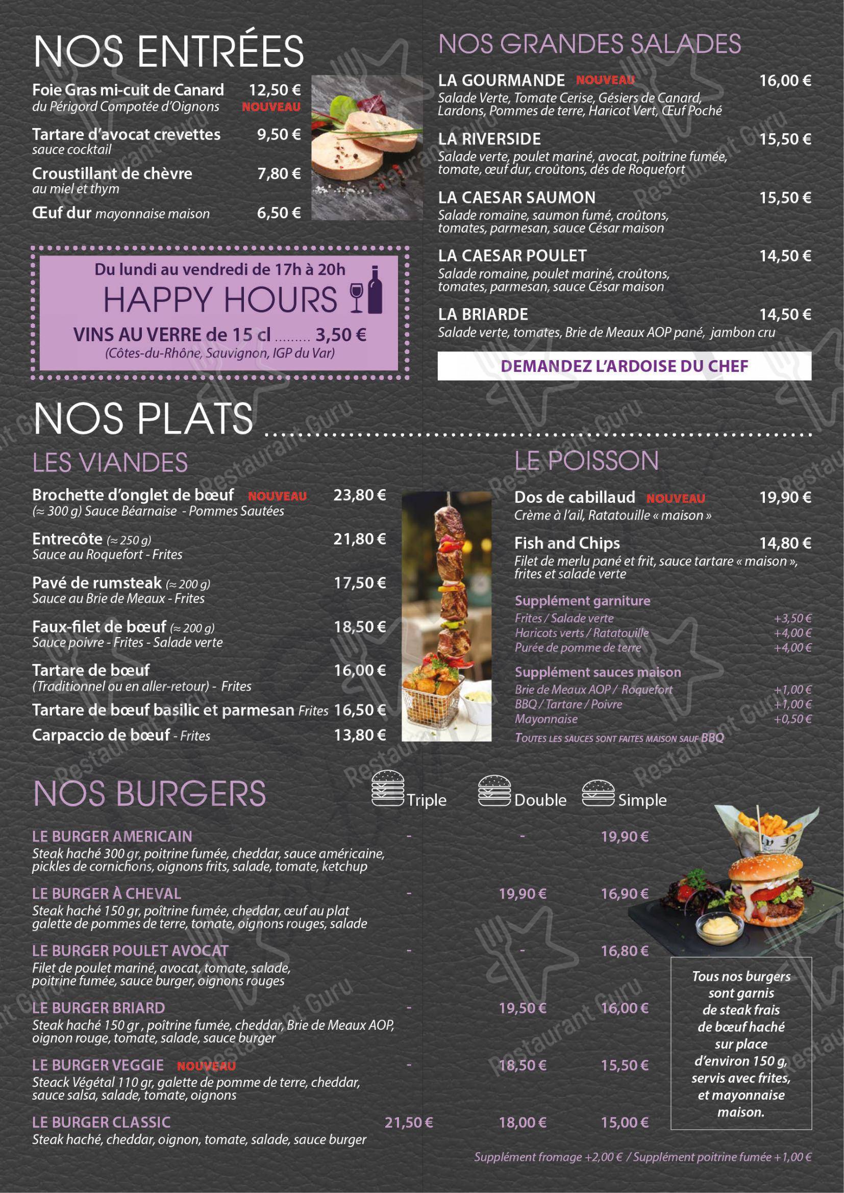 Menu bar pour Le Riverside dans Meaux