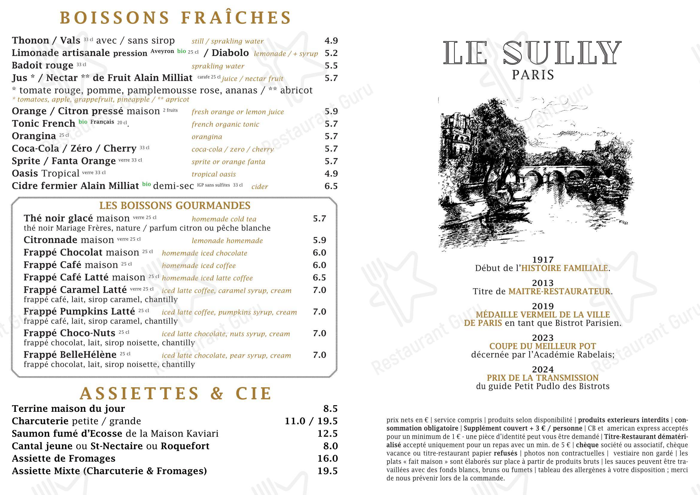 Menu pour Le Sully café
