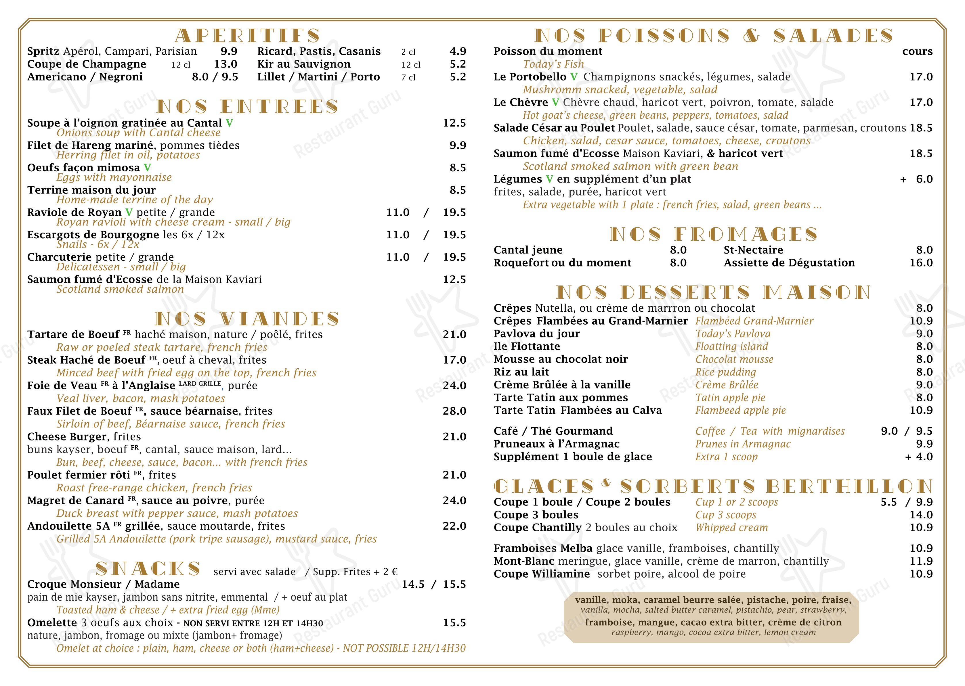 Menu bar pour Le Sully café