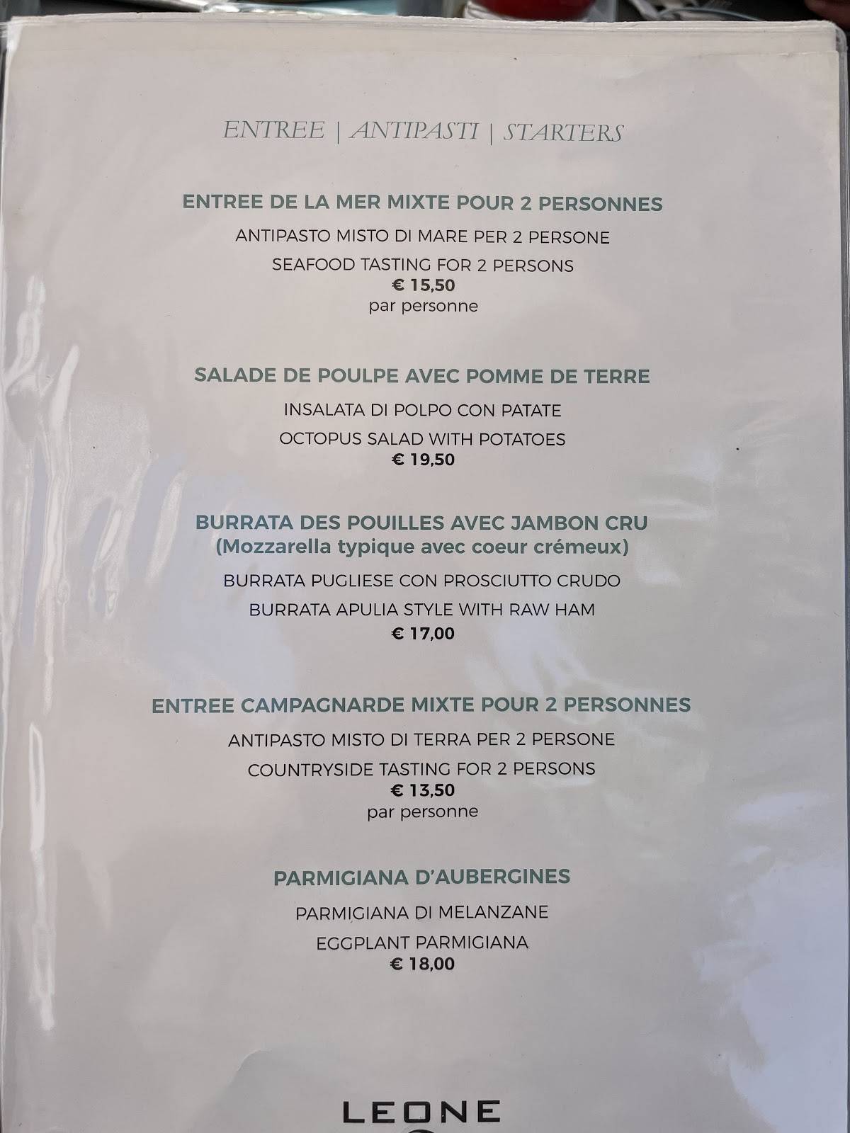 Menu de Léone