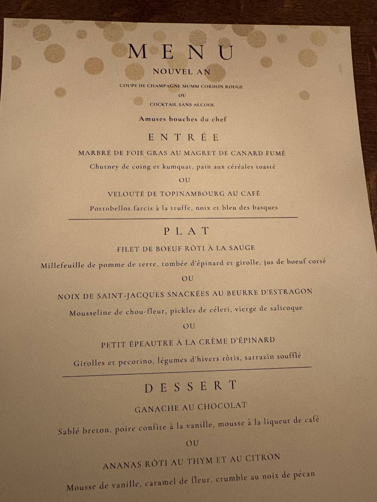Menu de Les Rupins - Restaurant Parisien