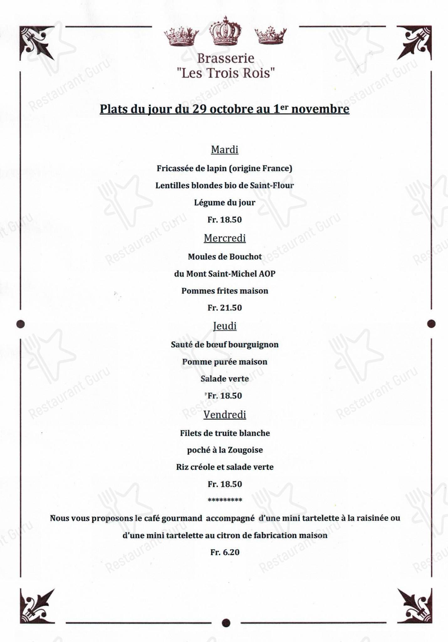 Brasserie Les Trois Rois SA in Losanna - Menu
