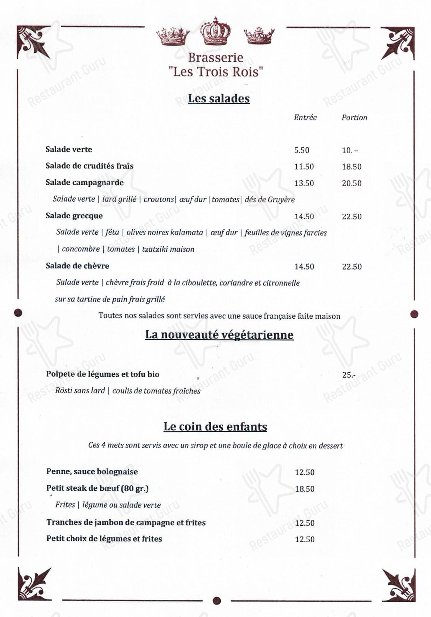 Menu di Brasserie Les Trois Rois SA - Menu