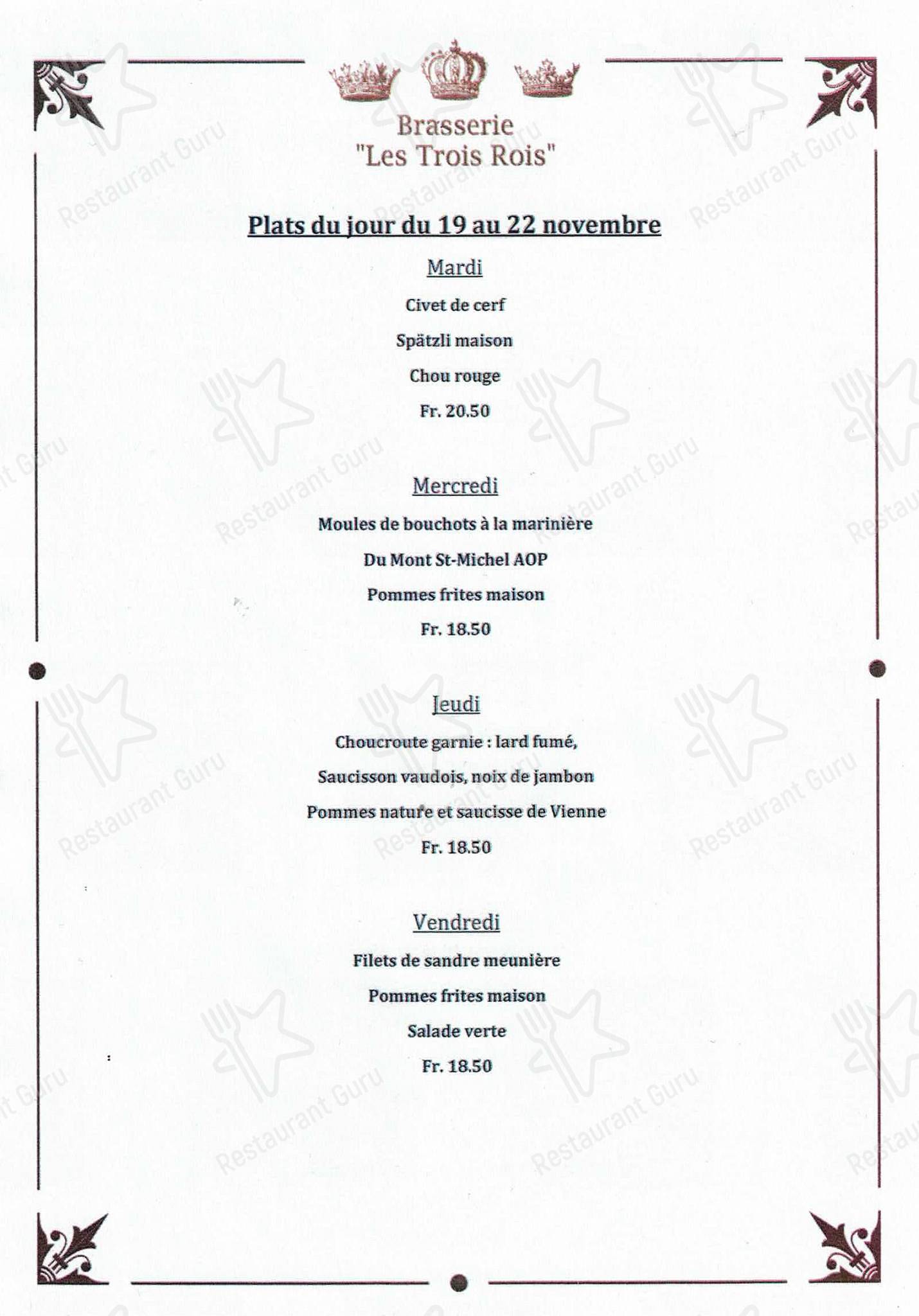 Brasserie Les Trois Rois SA in Losanna - Menu