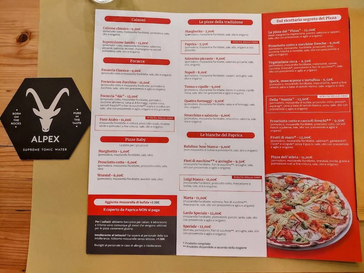 Menu di PIZZERIA PAPRICA 