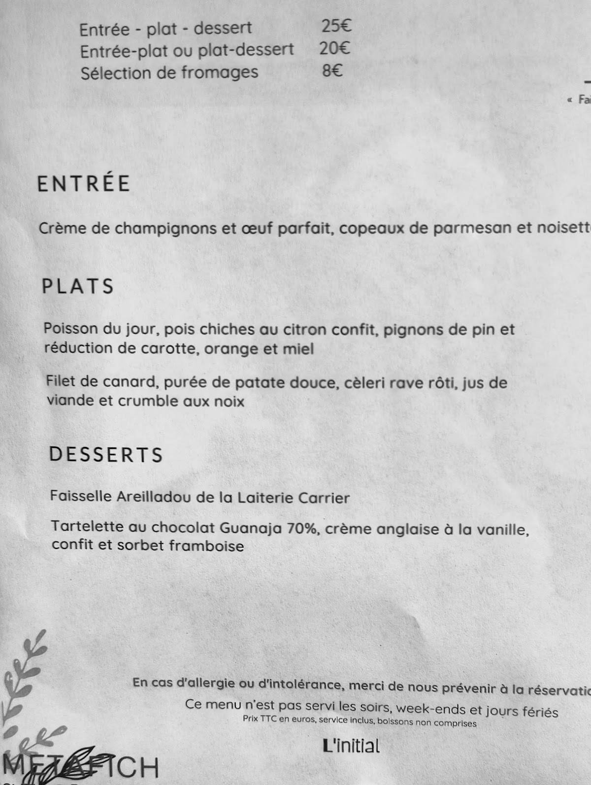 Menu de L'initial - Restaurant à Privas